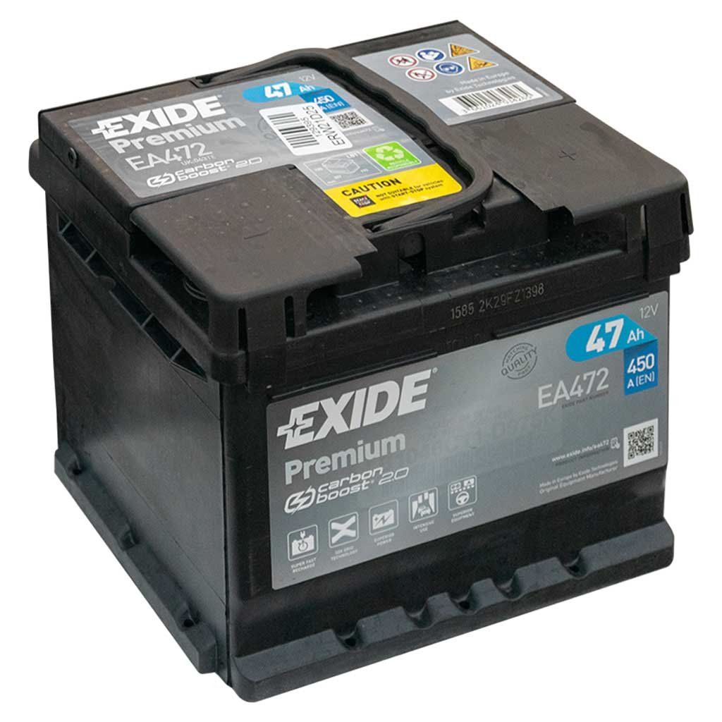 Exide Premium EA472 akkumulátor, 12V 47Ah 450A J+ EU, alacsony